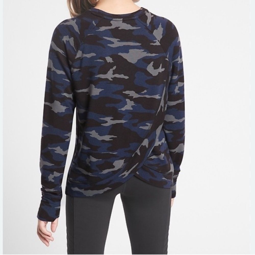 ATHLETA GIRL Cozy Cross Your Fingers Sweatshirt navy blue Camo modal XL 14